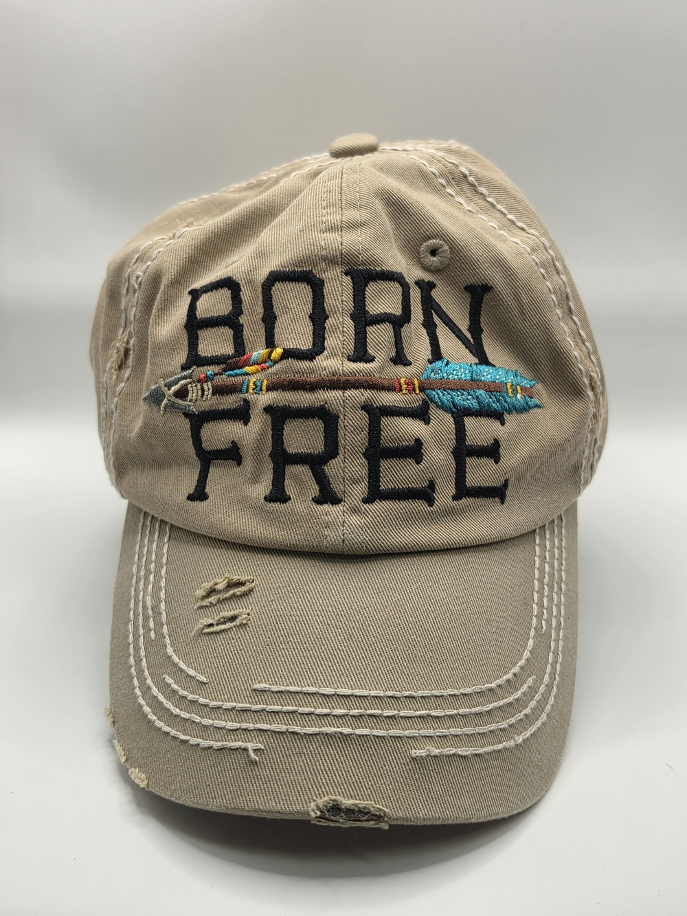 KBETHOS Vintage Born Free Distressed Western Arrow Embroidery Dad Hat Cap